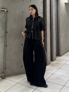 「Lui's（ルイス）のレースZIPシャツ（シャツ/ブラウス、ブラック系）」を使った、miuさん（レディース・158cm）の春コーディネート
