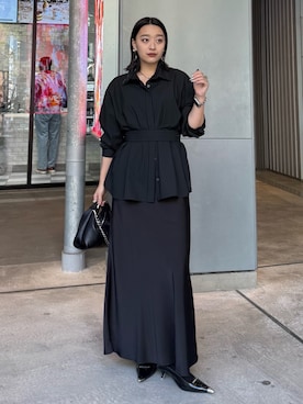 「黒シャツ」｜miuさん（レディース・158cm）の春コーディネート