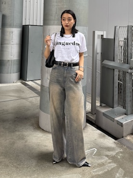 「Lui's（ルイス）のUVカット / 接触冷感ロゴT（Tシャツ/カットソー、ホワイト系）」を使った、miuさん（レディース・158cm）の春コーディネート