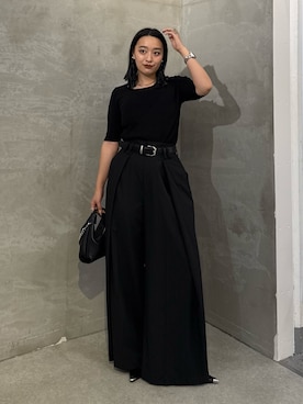 「Lui's（ルイス）のレイヤード半袖ニットプルオーバー（Tシャツ/カットソー、ブラック系）」を使った、miuさん（レディース・158cm）の春コーディネート