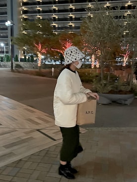 「GU（ジーユー）のアイテム（ノーカラージャケット）」を使った、ranさん（レディース・161cm）の冬コーディネート