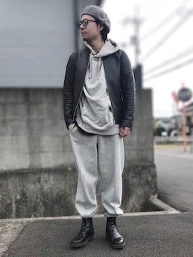 「LIDNM（リドム）のアイテム（ライダースジャケット）」を使った、munikunさん（メンズ・168cm）の秋コーディネート