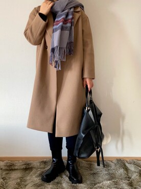 「Te chichi（テチチ）のアイテム（チェスターコート）」を使った、森本さん（レディース・163cm）の冬コーディネート