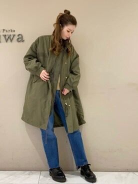 「カーキアウター」｜「アイテム（モッズコート）」を使った、sumiさん（レディース・161cm）の冬コーディネート