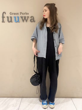 「リネンシャツ」｜「アイテム（オールインワン・サロペット）」を使った、sumiさん（レディース・161cm）の夏コーディネート
