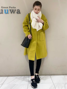 「Green　Parks（グリーンパークス）のアイテム（ノーカラーコート）」を使った、sumiさん（レディース・161cm）の冬コーディネート