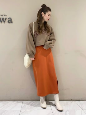 「オレンジスカート」｜sumiさん（レディース・161cm）の冬コーディネート