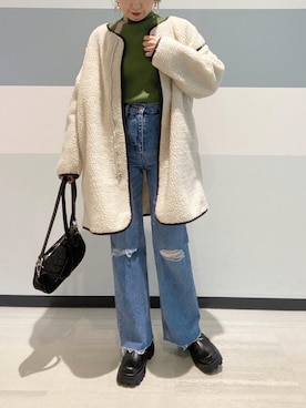「prose verse（プロズヴェール）のアイテム（ノーカラーコート）」を使った、マユリさん（レディース・161cm）の冬コーディネート