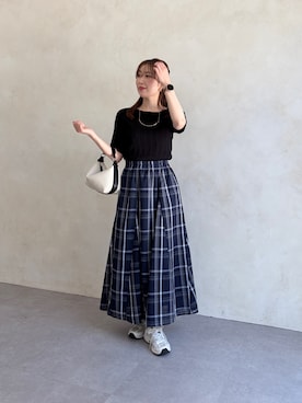 スカート（ブルー系）を使った「チェックスカート」の人気ファッション
