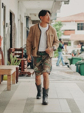 「古着コーデ」｜「アイテム（ノーカラージャケット）」を使った、Ethan Chuさん（メンズ・172cm）の春コーディネート