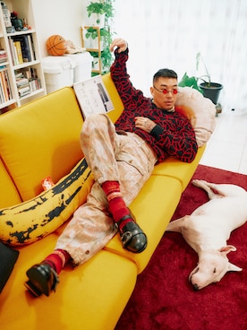 「Gosha Rubchinskiy（ゴーシャラブチンスキー）のアイテム（スウェット）」を使った、Ethan Chuさん（メンズ・172cm）の冬コーディネート