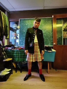 「アイテム（ノーカラージャケット）」を使った、Ethan Chuさん（メンズ・172cm）の冬コーディネート