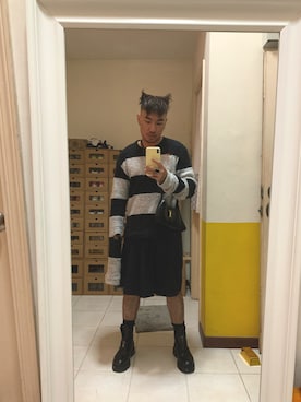 「アイテム（スカート）」を使った、Ethan Chuさん（メンズ・172cm）の秋コーディネート