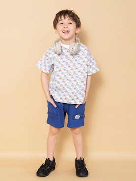 「BRANSHES（ブランシェス）の水抜きソールサンダル（サンダル、ブラック系）」を使った、branshesさん（キッズ・110cm）の夏コーディネート