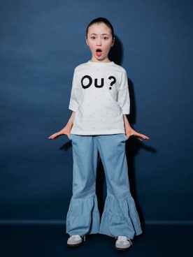 「EDWIN（エドウィン）の【Ou? by EDWIN】デニムフリルフレアパンツ（デニムパンツ、ブルー系）」を使った、branshesさん（キッズ・110cm）の夏コーディネート