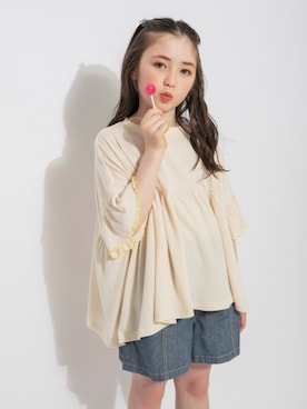 「EDWIN（エドウィン）の【Ou? by EDWIN】ワイドシルエットTシャツ（Tシャツ/カットソー、ホワイト系）」を使った、branshesさん（キッズ・110cm）の夏コーディネート
