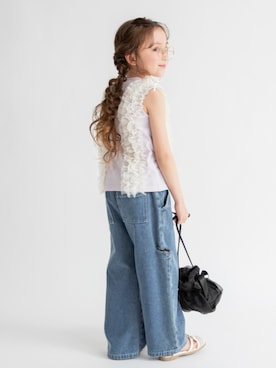 「BRANSHES（ブランシェス）のシアーリボンショルダーバッグ（ショルダーバッグ、ブラック系）」を使った、branshesさん（キッズ・110cm）の夏コーディネート