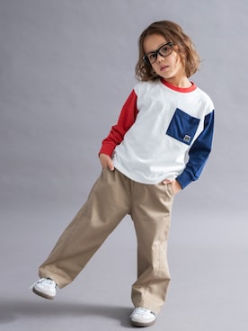 「DRC branshes（ディーアールシーブランシェス）の【WEB限定/DRC】ストレッチツイルワイドストレートパンツ（その他パンツ、ベージュ系）」を使った、branshesさん（キッズ・120cm）の秋コーディネート