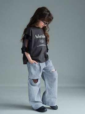 「BRANSHES（ブランシェス）のチュール切り替え半袖Tシャツ（Tシャツ/カットソー、グレー系）」を使った、branshesさん（キッズ・110cm）の夏コーディネート
