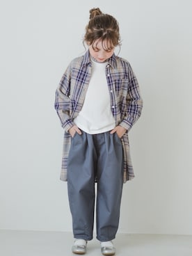 「BRANSHES（ブランシェス）のラメチュール切替長袖Tシャツ（Tシャツ/カットソー、ホワイト系）」を使った、branshesさん（キッズ・120cm）の秋コーディネート