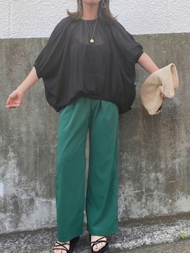 「Birthday room（バースデイルーム）のギャザーシアードルマントップス（シャツ/ブラウス）」を使った、♥︎ 𝕃𝕆𝕍𝔼 ♥︎さん（レディース・163cm）の夏コーディネート