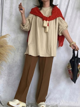 「VACANCY（ヴァカンシー）の【Akari Kuramoto×VACANCY】コラボコラージュイラストマルチトート（トートバッグ）」を使った、♥︎ 𝕃𝕆𝕍𝔼 ♥︎さん（レディース・163cm）の秋コーディネート