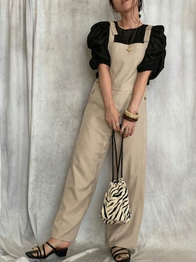 「シャーリング」｜「アイテム（オールインワン・サロペット）」を使った、♥︎ 𝕃𝕆𝕍𝔼 ♥︎さん（レディース・163cm）の夏コーディネート