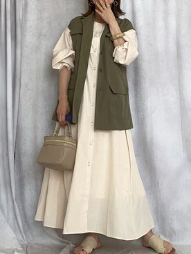 「スクエアトゥ」｜「アイテム（シャツワンピース）」を使った、♥︎ 𝕃𝕆𝕍𝔼 ♥︎さん（レディース・163cm）の春コーディネート