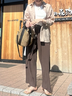 「シアーシャツ」｜「アイテム（ブラウン系）」を使った、♥︎ 𝕃𝕆𝕍𝔼 ♥︎さん（レディース・163cm）の夏コーディネート