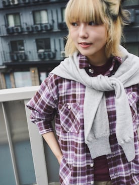 「BEAMS BOY（ビームスボーイ）のボーイ ワーク チェックシャツ（シャツ/ブラウス、パープル系）」を使った、BEAMS BOYさん（レディース・169cm）の秋コーディネート