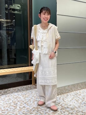 「BEAMS BOY（ビームスボーイ）のカットワーク キャミソール（シャツ/ブラウス、ホワイト系）」を使った、BEAMS BOYさん（レディース・153cm）の夏コーディネート