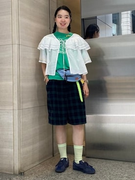 「trepied（トレピエ）の【別注】trepied / ティアード ブラウス（シャツ/ブラウス、ホワイト系）」を使った、BEAMS BOYさん（レディース・153cm）の夏コーディネート