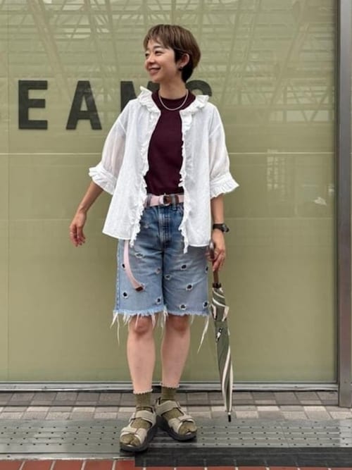 BEAMS BOY コットンリネン フリル ギャザー 半袖 BEAMS BOY（ビームスボーイ）の「BEAMS BOY / コットン リネン