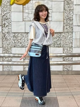 「BEAMS BOY（ビームスボーイ）のBEAMS BOY / ラップ プリーツ スカート（スカート、ブルー系）」を使った、BEAMS BOYさん（レディース・153cm）の夏コーディネート