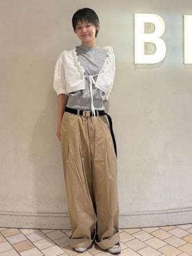 「BEAMS BOY（ビームスボーイ）のBEAMS BOY / USA テープベルト NEW（ベルト、ブラック系）」を使った、BEAMS BOYさん（レディース・153cm）の夏コーディネート