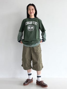 「BEAMS BOY（ビームスボーイ）のミリタリー ショーツ（その他パンツ、グリーン系）」を使った、BEAMS BOYさん（レディース・153cm）の夏コーディネート
