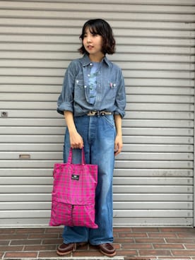 「BEAMS BOY（ビームスボーイ）のBUZZ RICKSON'S × BEAMS BOY / シャンブレー ロングスリーブ シャツ（シャツ/ブラウス、ブルー系）」を使った、BEAMS BOYさん（レディース・166cm）の秋コーディネート