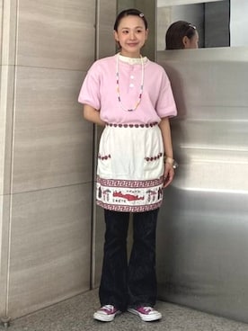 「Healthknit（ヘルスニット）の【別注】Healthknit / ヘビー リブ ショートスリーブ Tシャツ（Tシャツ/カットソー、ピンク系）」を使った、BEAMS BOYさん（レディース・153cm）の夏コーディネート