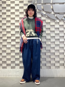「ロゴニット」｜「アイテム（キャップ）」を使った、BEAMS BOYさん（レディース・161cm）の秋コーディネート