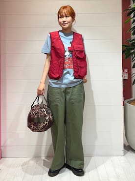 「BEAMS BOY（ビームスボーイ）のUS NAVY クルー ベスト（ベスト、レッド系）」を使った、BEAMS BOYさん（レディース・153cm）の夏コーディネート