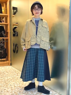 「スカートコーデ」｜「アイテム（帽子）」を使った、BEAMS BOYさん（レディース・155cm）の冬コーディネート
