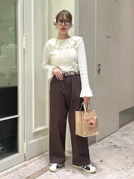 「アイテム（チノパンツ）」を使った、BEAMS BOYさん（レディース・159cm）の秋コーディネート