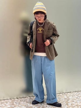 「ニットキャップ」｜「アイテム（スウェット）」を使った、BEAMS BOYさん（レディース・155cm）の冬コーディネート