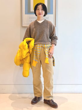 「BEAMS BOY（ビームスボーイ）のダブルニー パンツ（その他パンツ、ベージュ系）」を使った、BEAMS BOYさん（レディース・166cm）の秋コーディネート