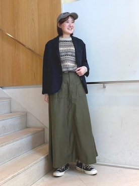 「BEAMS BOY（ビームスボーイ）のツイード 3ボタン ビッグジャケット（テーラードジャケット、ブルー系）」を使った、BEAMS BOYさん（レディース・169cm）の秋コーディネート