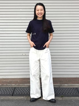 「BEAMS BOY（ビームスボーイ）のワイド デニム パンツ（デニムパンツ、ホワイト系）」を使った、BEAMS BOYさん（レディース・153cm）の夏コーディネート