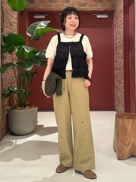 「BEAMS BOY（ビームスボーイ）のボーイ ドッグ エンブロイダリー チノ（チノパンツ、ベージュ系）」を使った、BEAMS BOYさん（レディース・153cm）の夏コーディネート