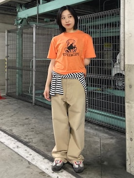 「BEAMS BOY（ビームスボーイ）のボーイ ドッグ Tシャツ（Tシャツ/カットソー、オレンジ系）」を使った、BEAMS BOYさん（レディース・153cm）の夏コーディネート