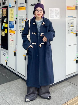 「スラックスパンツ」｜「アイテム（ダッフルコート）」を使った、BEAMS BOYさん（レディース・153cm）の冬コーディネート