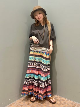 「アイテム（ハット、ブラウン系）」を使った、BEAMS BOYさん（レディース・161cm）の夏コーディネート